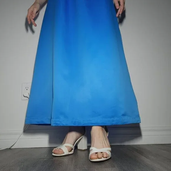 Vintage 70s Gunne Sax style cottagecore big sleeved blue babydoll maxi dress - Picture 4 of 7